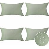 Home Brilliant Outdoor Throw Pillows Waterproof Linen Pillow Covers Farm Rectangle Couch Pillows for Living Room Sofa Decor, Pack of 4, 12 x 20 inches(30cm x 50cm), Sage Green