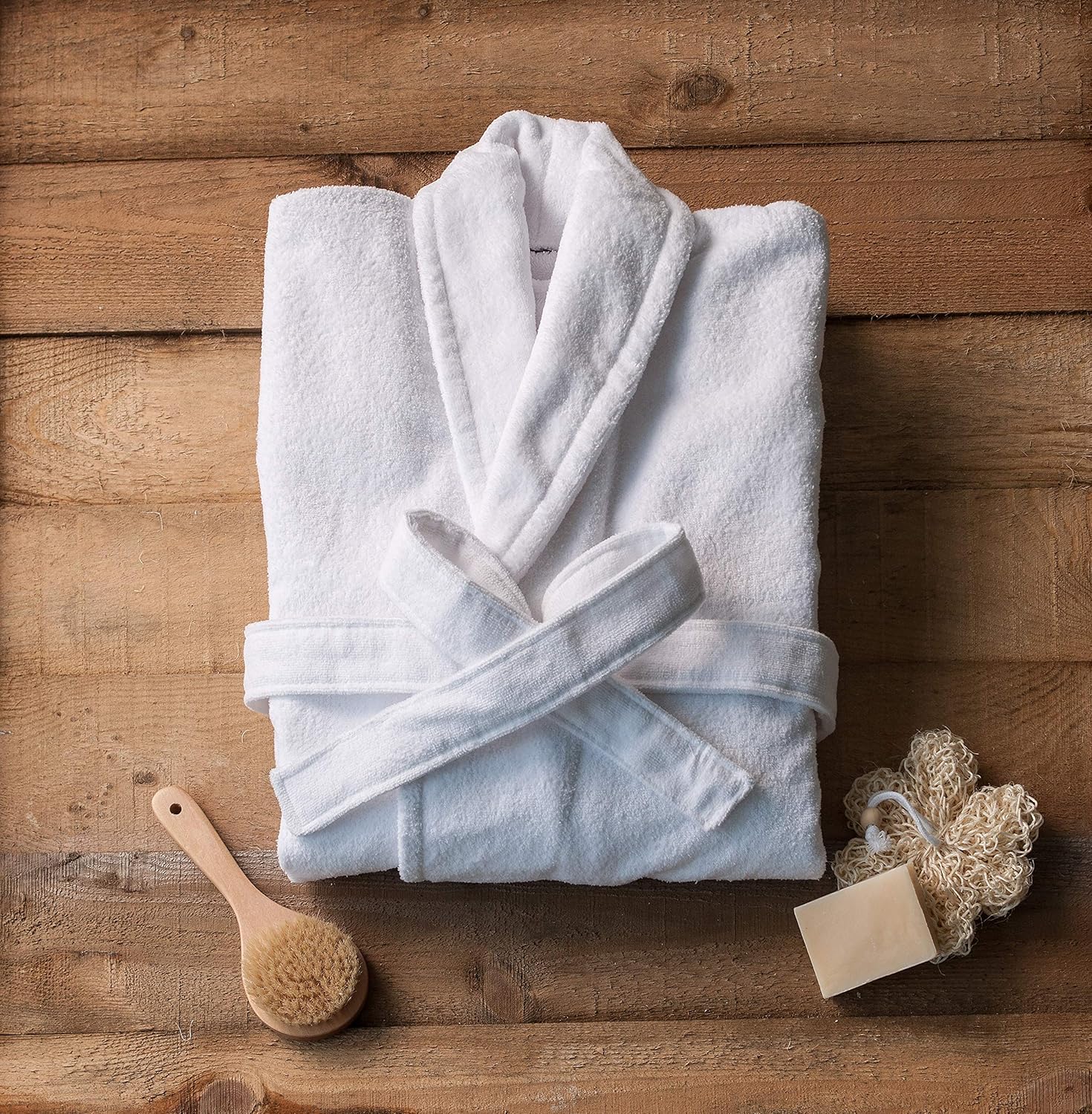 Luxury Bathrobe Towel, Spa Robe Combed Terry Cotton Organic Cloth for Men Women, Cotton Lightweight, Unisex White, Large (All Size Fit): Home & Kitchen