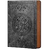 CAGIE Journal for Men Women Leather Vintage Diary Journaling Notebook Black | Embossed Softcover, 288 Pages, Lay Flat for Writing, Journaling, Work, Travel, Business Gift, Portable A5, 5.7 x 8.3 in