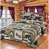 BestGiftEver Quilt Queen Size with Unique Rustic and Nature Icons Accent, Cabin Lodge Quilted Bedspread Coverlet, 3-Piece Rustic Bedding Set with Queen Quilt and 2 Pillow Shams for Nature Lovers