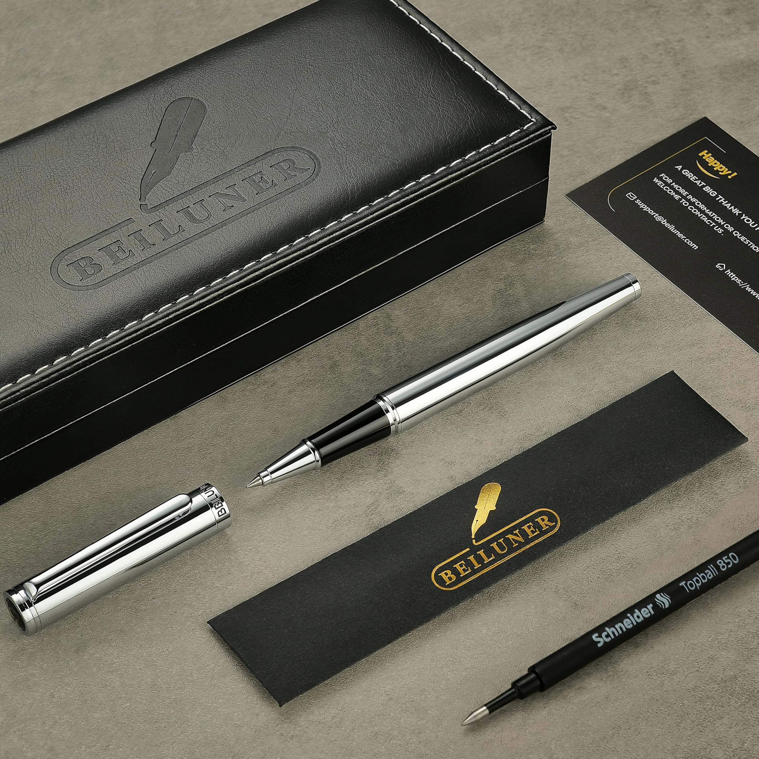 BEILUNER Hochwertiger Tintenroller mit Echtvergoldung - Professioneller Kugelschreiber mit schwarzer Schneider 850 Mine - Geschenkbox - Luxus Schreibgerät für Business & Geschenkanlässe(Blau) 2