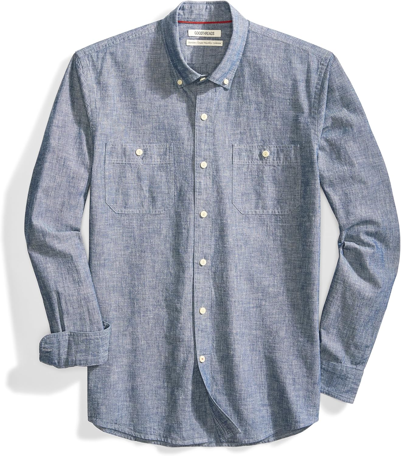  Brand - Goodthreads Men's Standard-Fit Long-Sleeve Chambray Shirt: Clothing