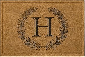 Mohawk Home Entryway Door Mat Laurel Monogram Letter H 2' x 3' Faux Coir Doormat All Weather Outdoor Non Slip Recycled Rubber