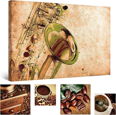 Eco Light Wall Art Canvas Saxophone Gold Retro Music 60 X 90 Cm For Home Decor