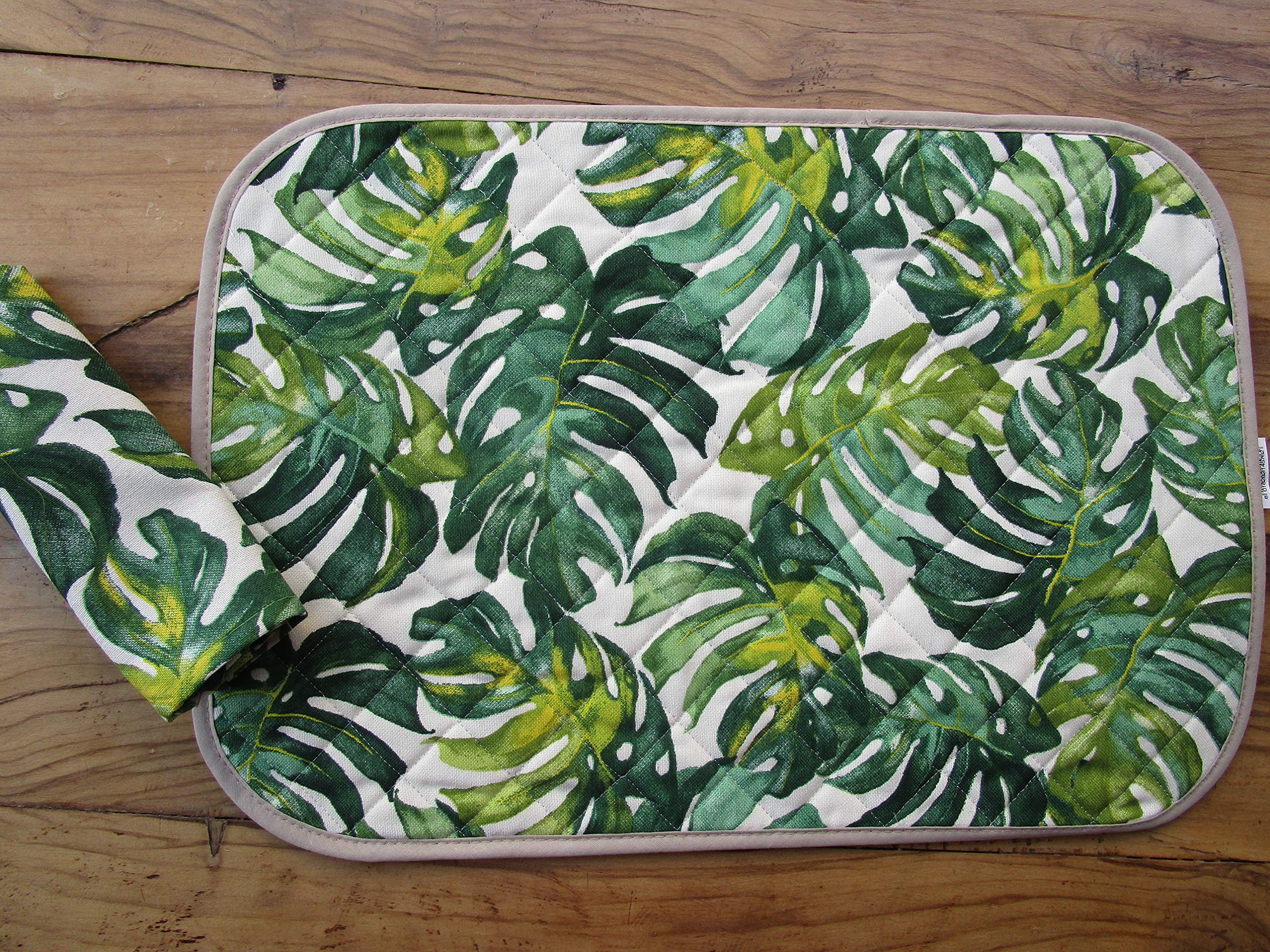 I pay little NEW!!! American Quilted Placemat with 1 Napkin GREEN PALM Design 100% Cotton MADE IN ITALY!!!!!