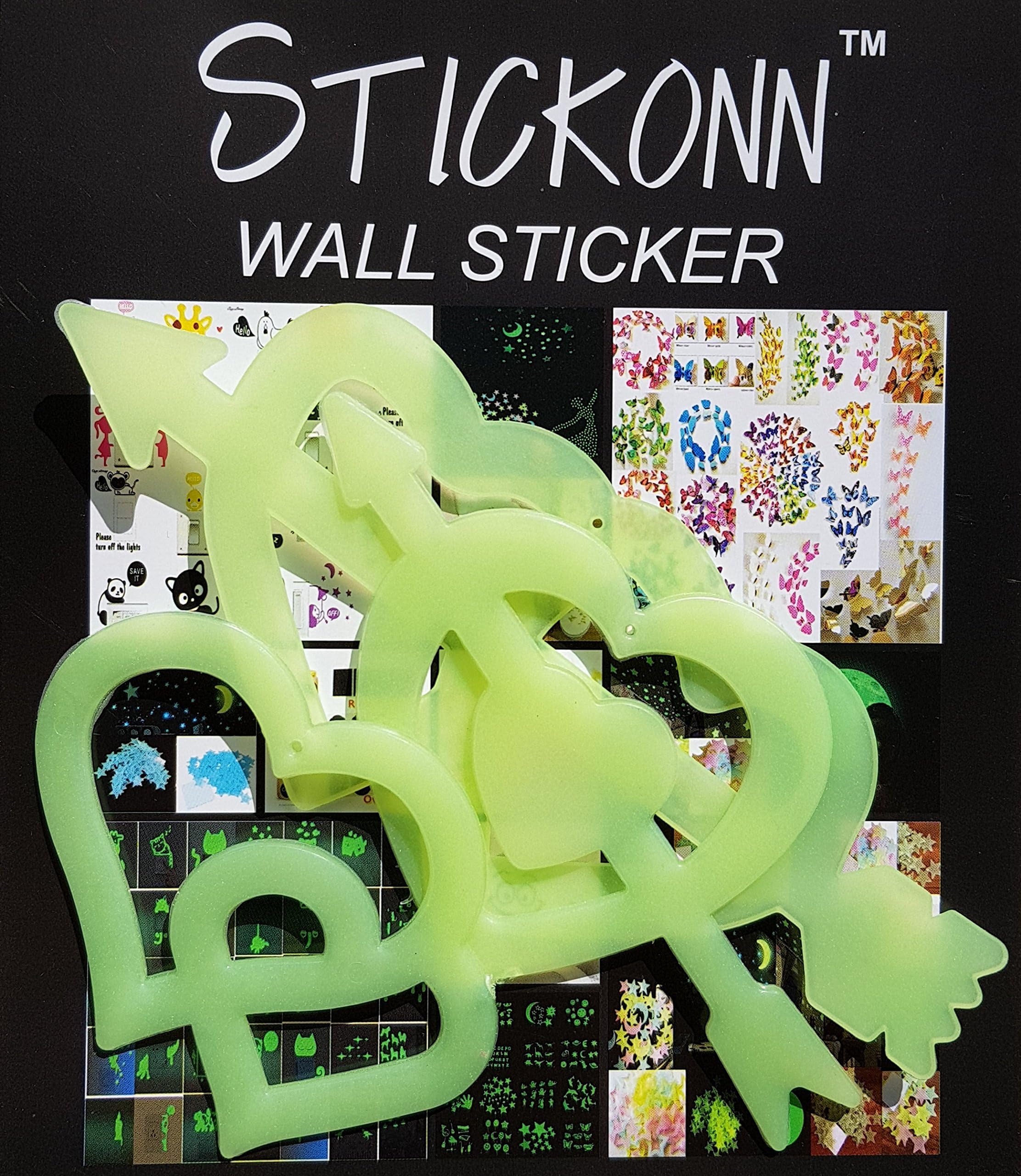 Stickonn Plastic Arrow heart Fluorescent Glow in The Dark Hollow Star Wall Sticker (Green)