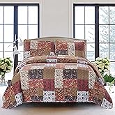 SLPR Red Riches 3-Piece Quilt Set - Queen Size with 2 Shams, Autumn Patchwork Design, Red Toned Lightweight Quilted Bedspread, Fall-Inspired Country Bedding