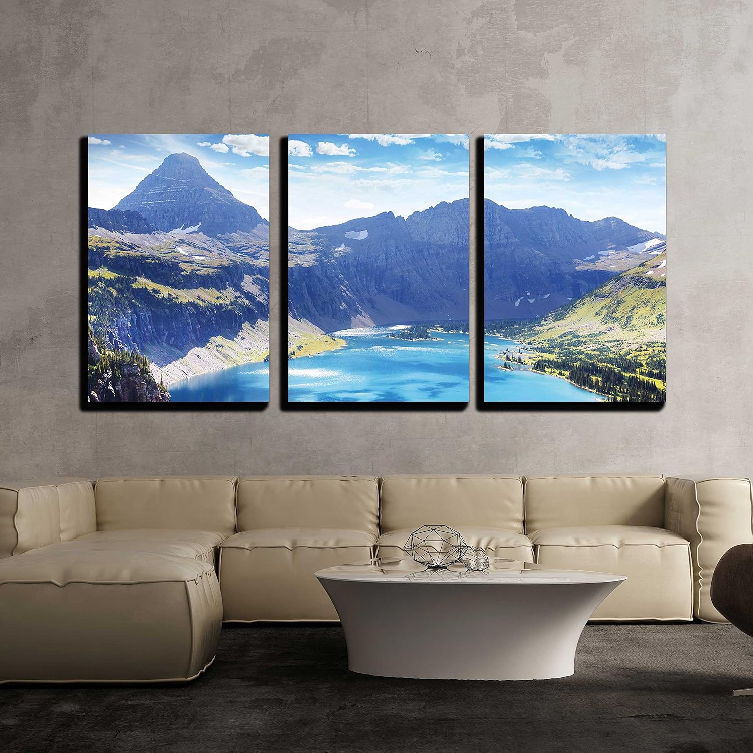 3 Piece Canvas Wall Art - Glacier National Park, Montana. - Modern Home Art Stretched and Framed Ready to Hang - 24