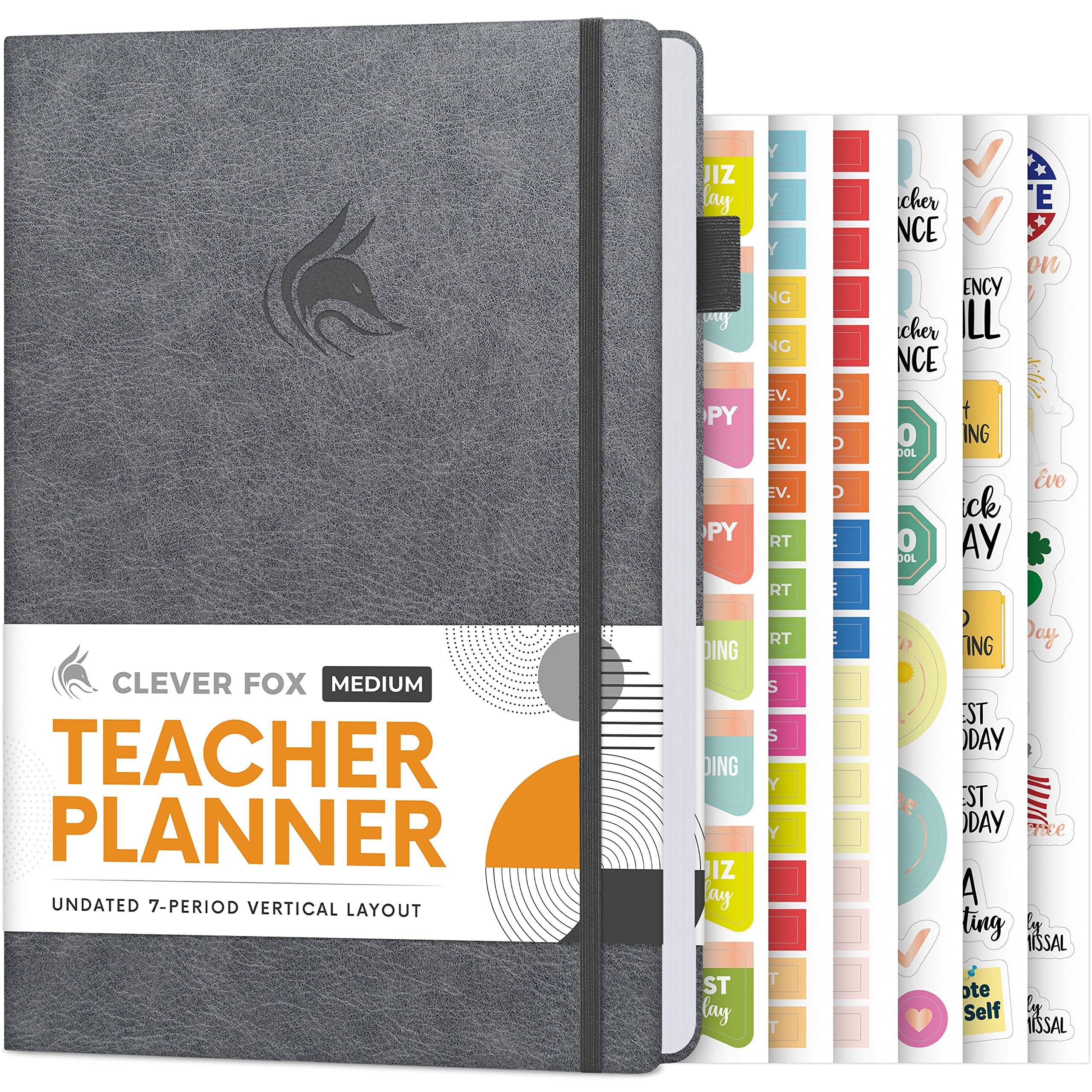 Clever Fox Teacher Planner – School Year Planner with Calendars & Lesson Plans – Teacher Plan Book for Classroom & Homeschool Organization - Undated, A5 Size, Hardcover (Grey)