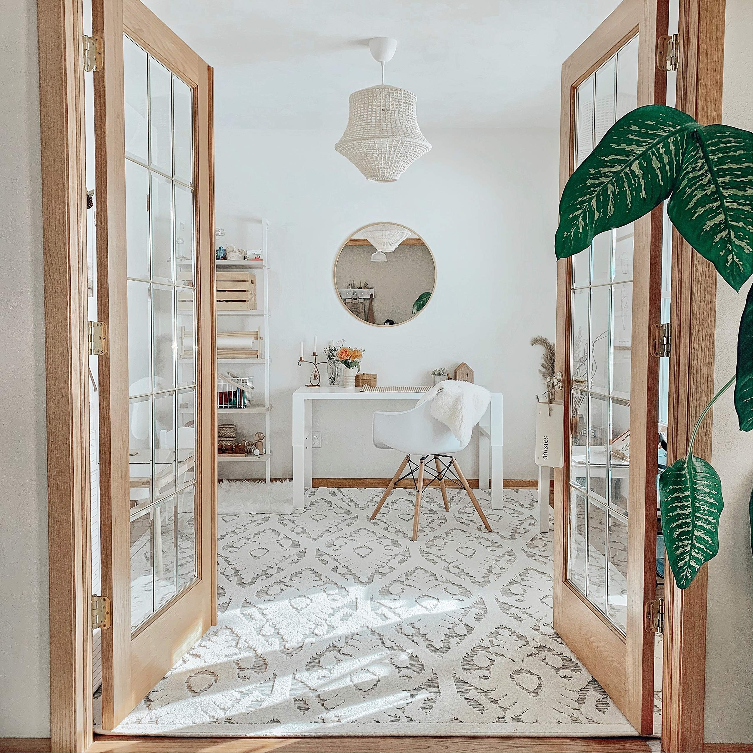 Orian RugsBoucle Collection 398809 Indoor/Outdoor High-Low Salvador Area Rug, 7'9" x 10'10", Natural Ivory/Grey