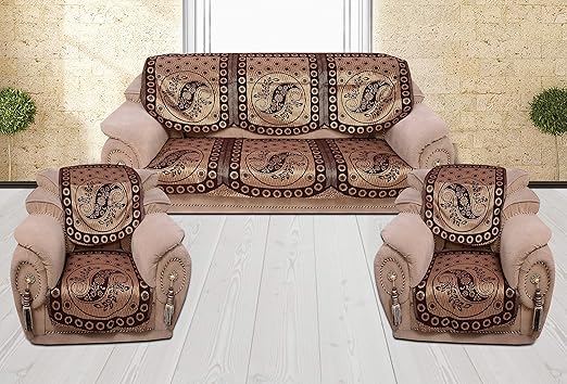 Vrinda Home Decor Cofee Flock Sofa Cover (Set of 6)
