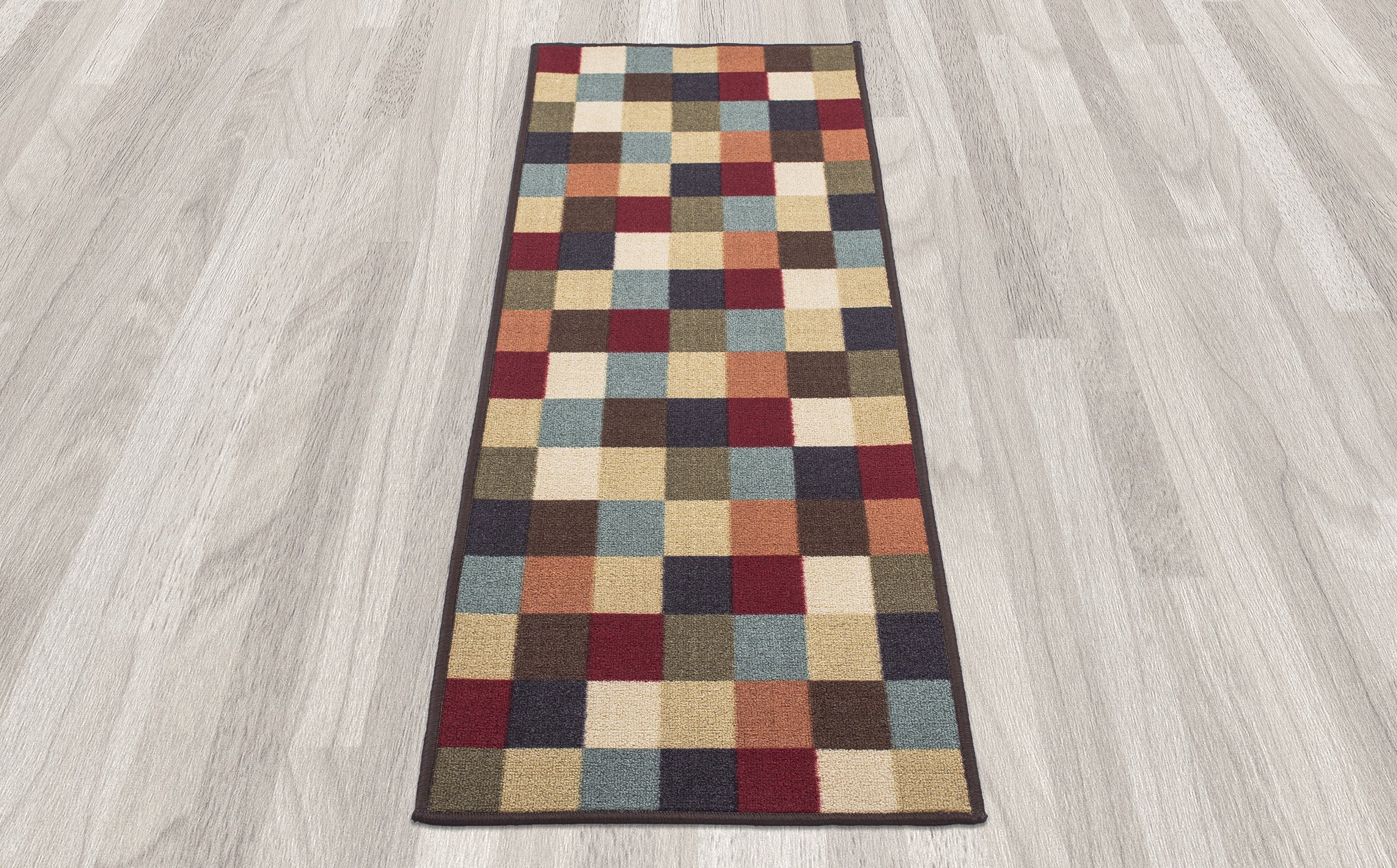 Runner Rug 20" X 59" Multicolor Checkered Stain Resistant Non Slip