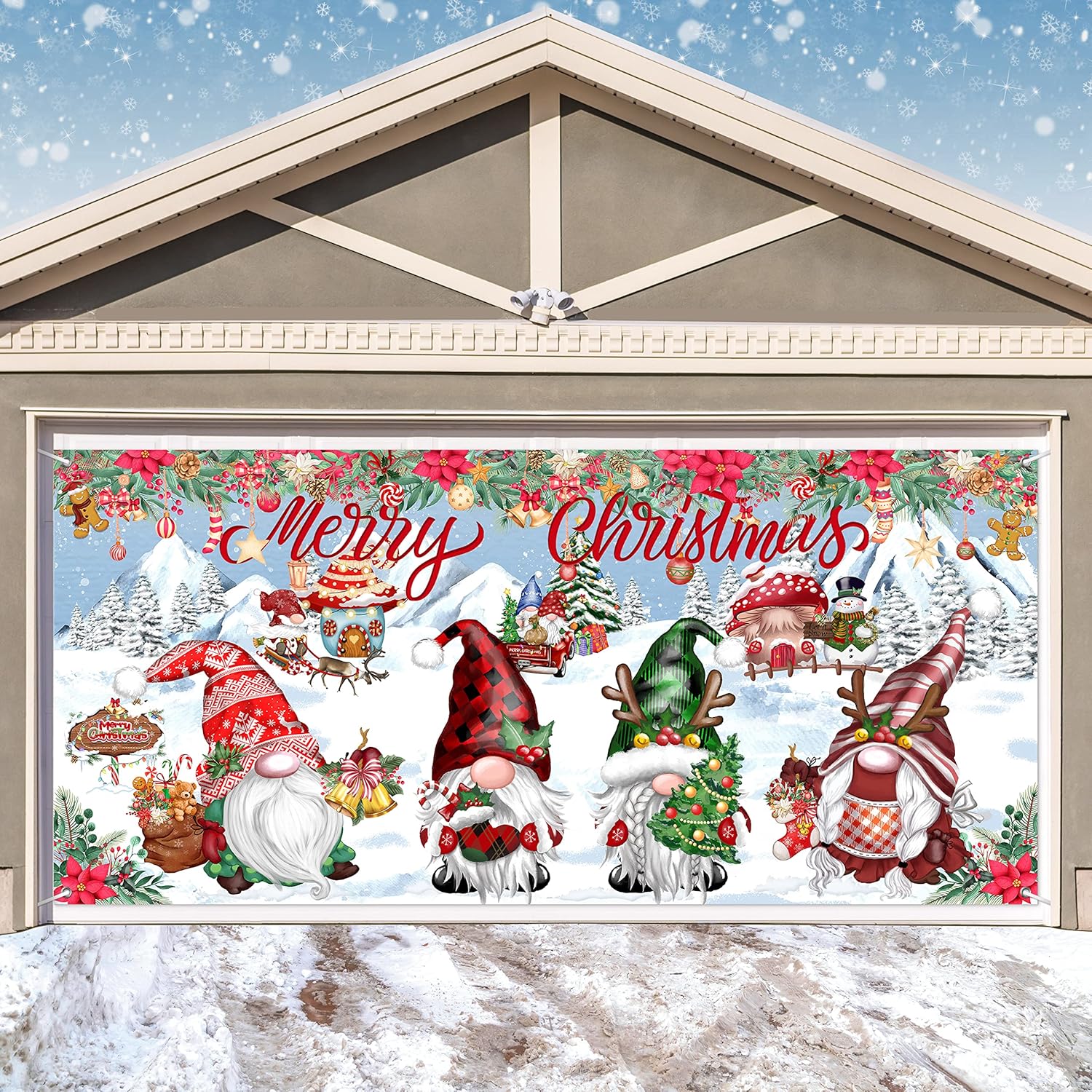 Garage Door Decorations - Christmas Gnomes Garage Door Banner Decoration Large Garage Door Cover Christmas Santa Gnome Decal Xmas Holiday Outdoor Wall Photo Props Background Hanging Backdrop Decor 6 x 13 ft (Xmas-Gnomes-01)