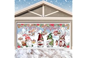JOPHMO Christmas Gnomes Garage Door Banner Decoration Large Garage Door Cover Christmas Santa Gnome Decal Xmas Holiday Outdoor Wall Photo Props Background Hanging Backdrop Decor 6 x 13 ft (Xmas-Gnomes-01)