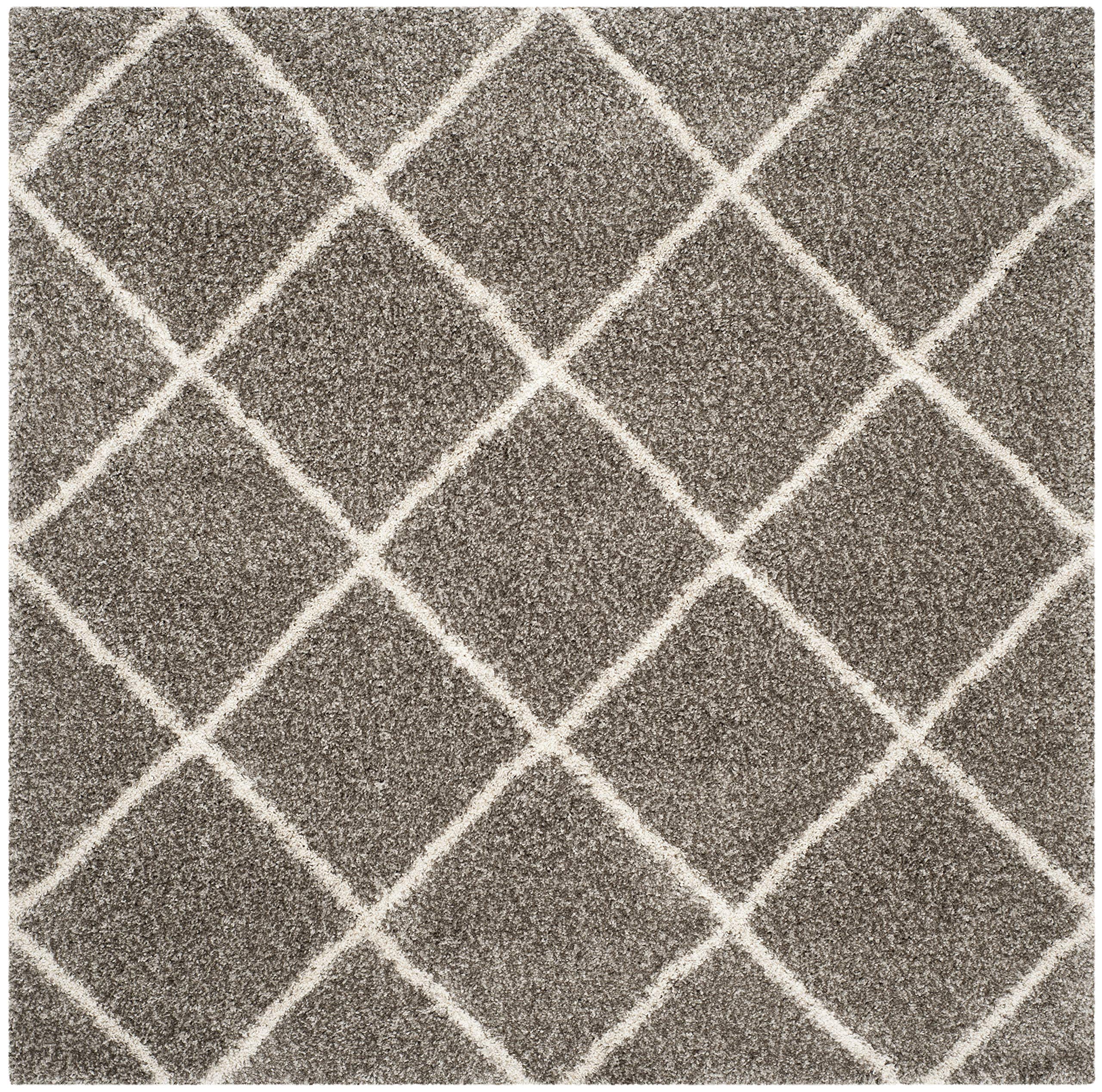 SAFAVIEH Hudson Shag Collection Area Rug - 10' Square, Grey & Ivory, Modern Trellis Design, Non-Shedding & Easy Care, 2-inch Thick Ideal for High Traffic Areas in Living Room, Bedroom (SGH281B) Image