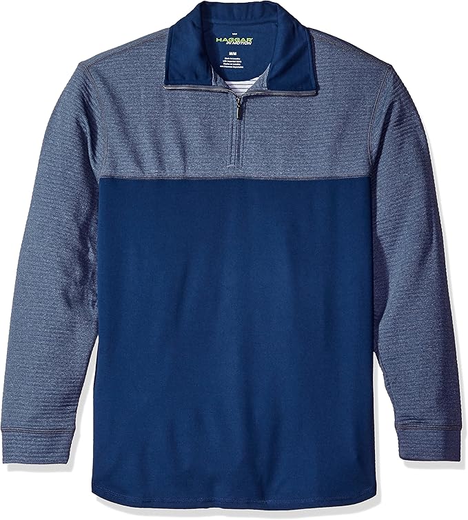 Haggar Men's Long Sleeve Quarter Zip Color Block Knit Polo