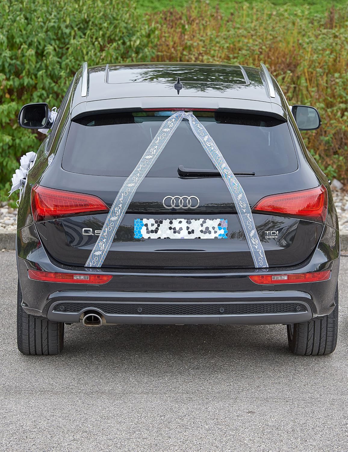 Unbekannt White Ribbon Wedding Car Decoration Kit Wrapping Large Bow (9 pieces), Weiß - Image 4