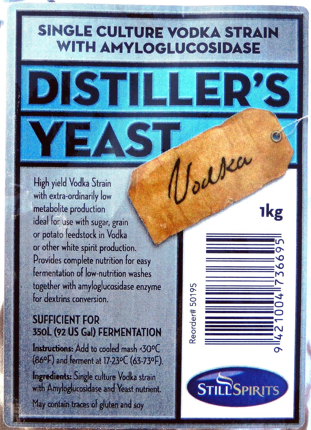 STILL SPIRITS VODKA DISTILLER'S YEAST 1 Kilogram Makes 92