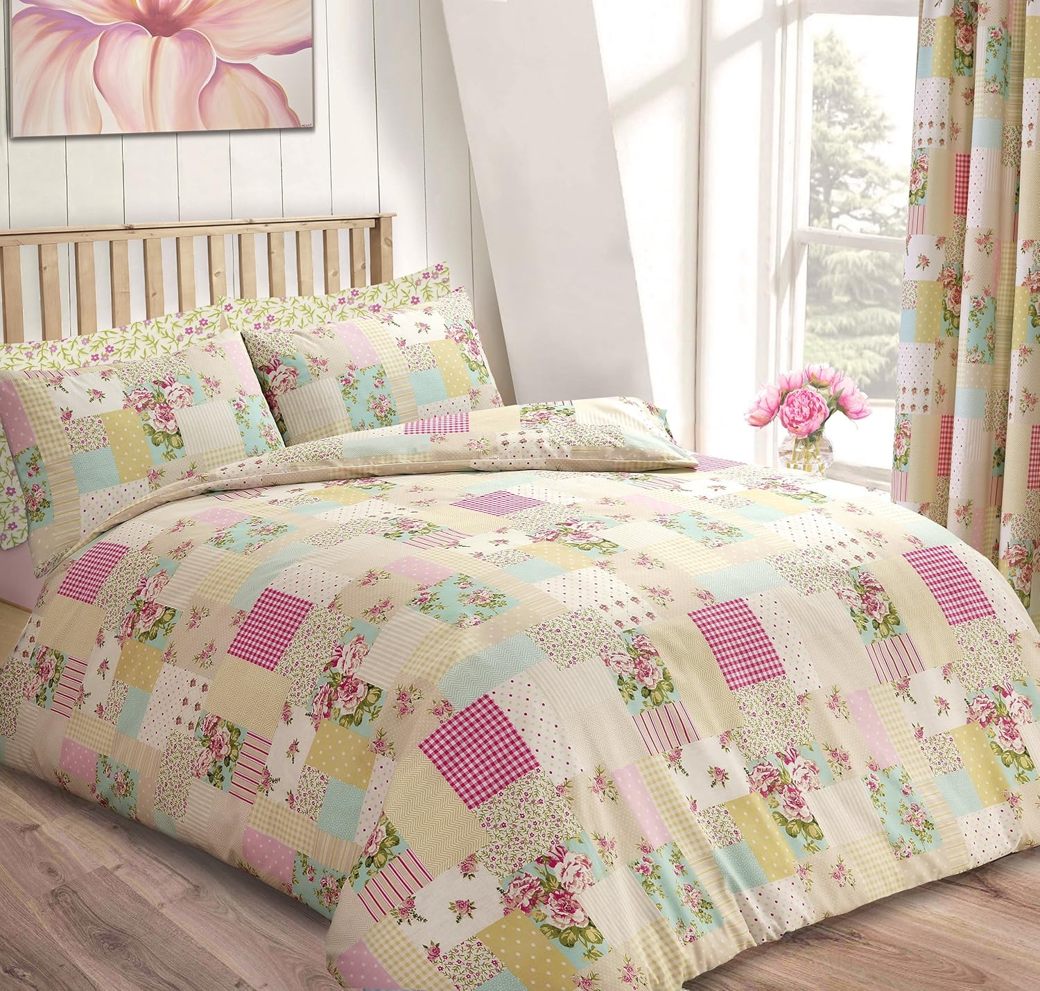 Vintage Patchwork Shabby Chic Bedding Duvet Cover Set with Pillowcase