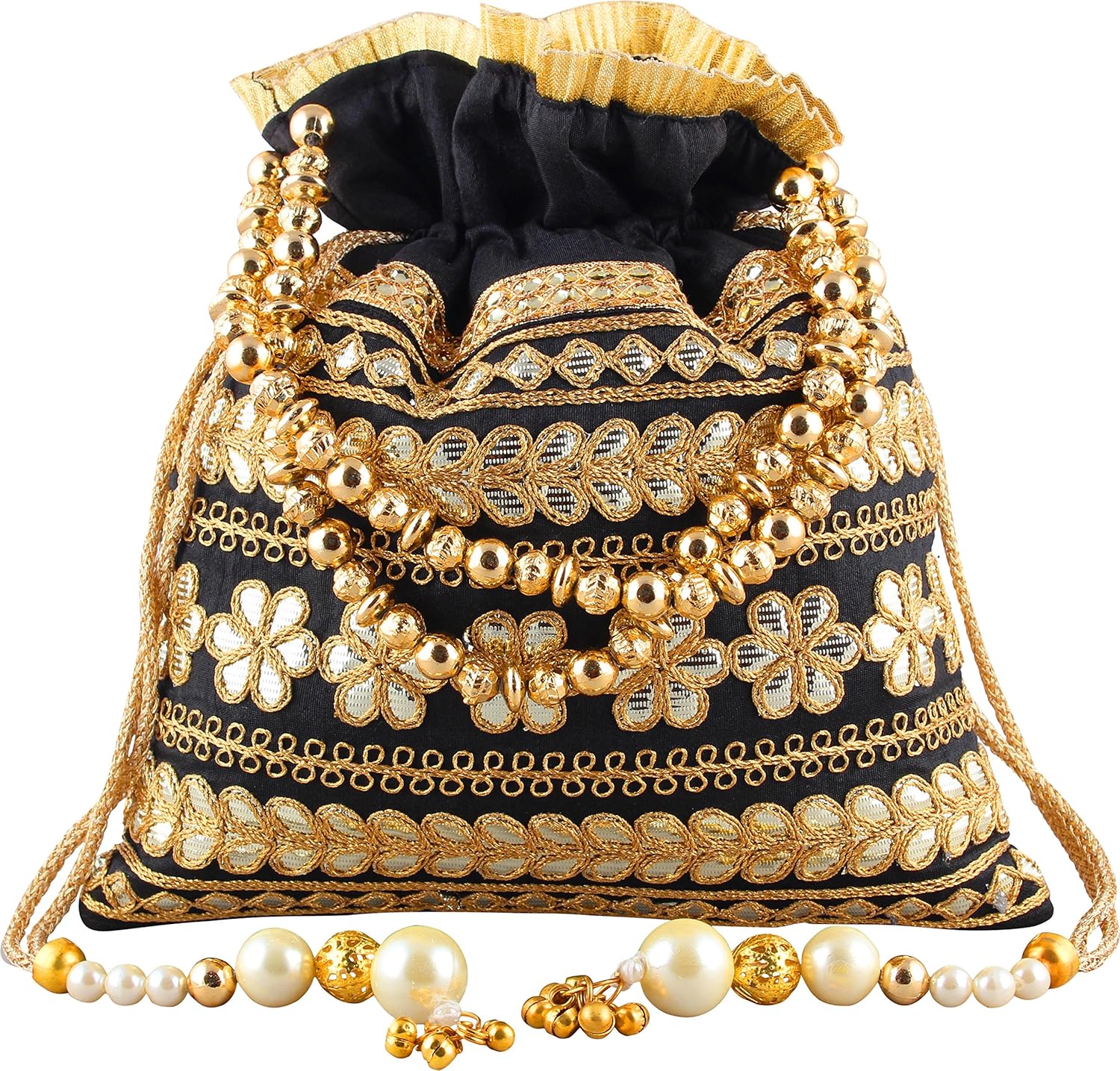 bombay haat women's silk black rajasthani gota potli bag