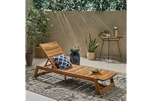 IBRACCIENI Maki Chaise Lounge - Adjustable Patio & Poolside Relaxation,78" Long Lounge Chair, Acacia Wood Reclining Chaise Loung, Outdoor Portable Bench Poolside Beach Accent Chair for Adult