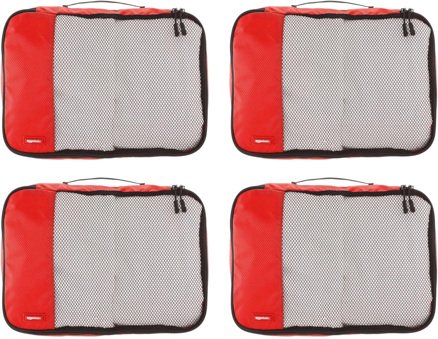  | Basics 4 Piece Packing Travel Organizer Cubes Set - Medium, Red | Packing Organizers