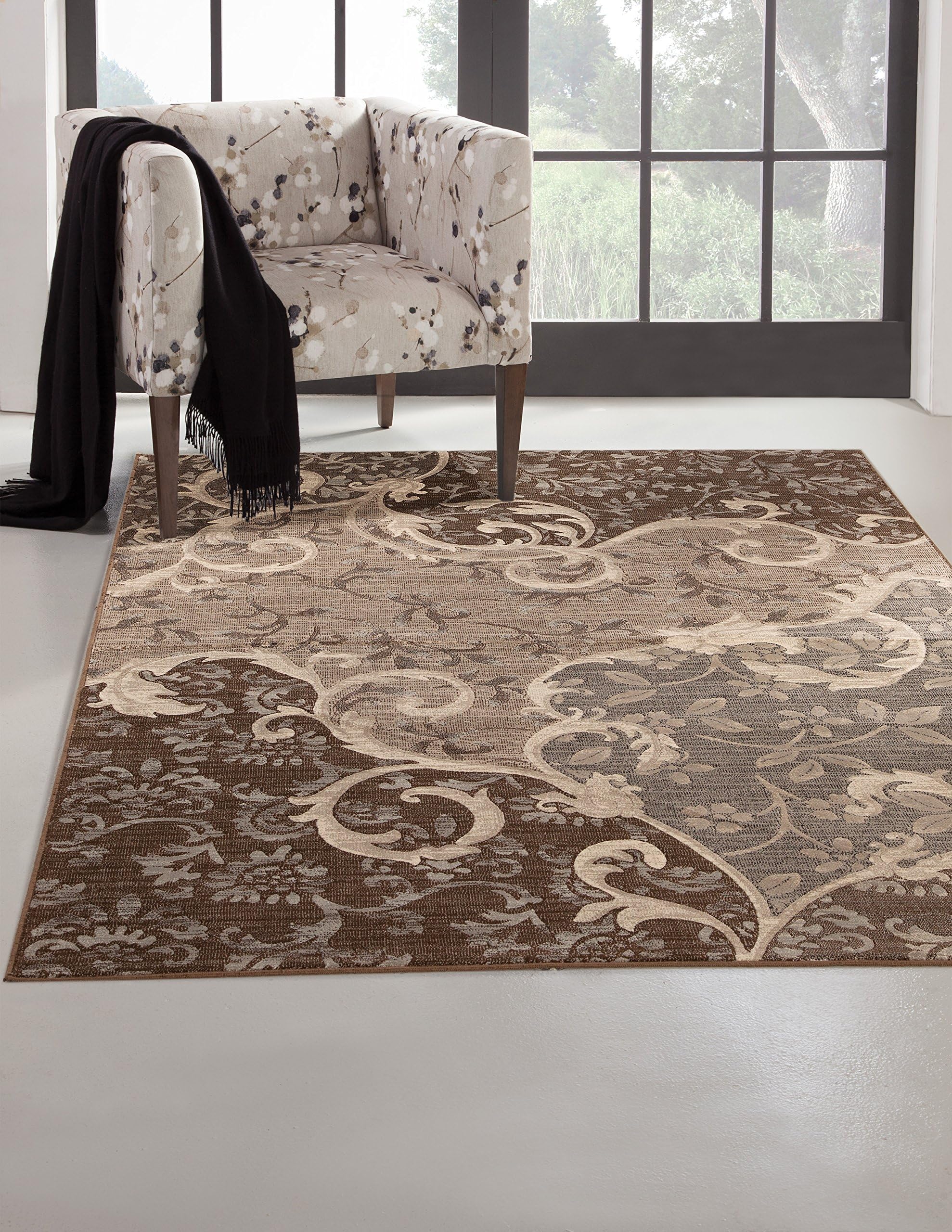 SI Area Rugs Sonoma Area Rug, 94" W x 121" L x .25" H, Gray/crème/Silver