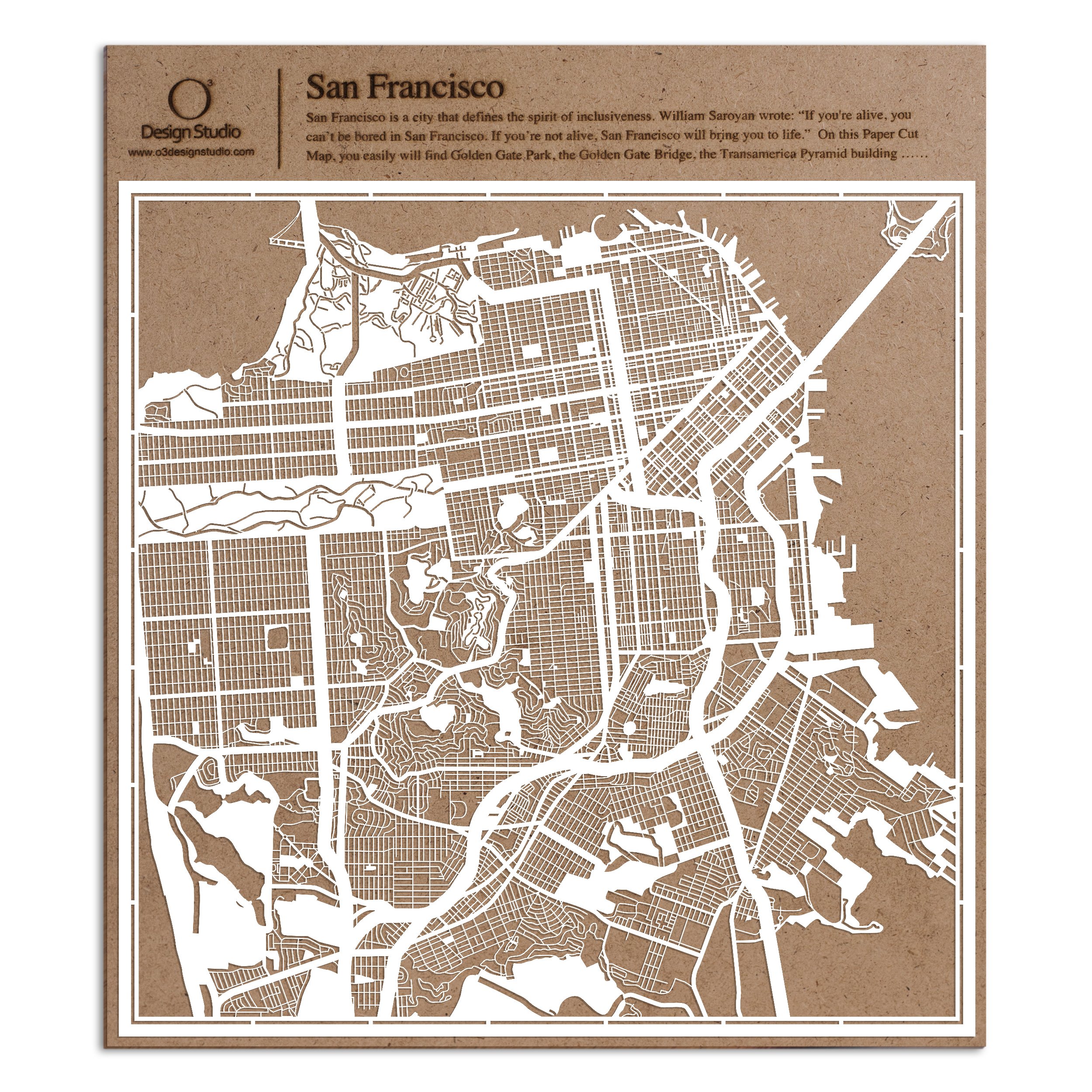 San Francisco Paper Cut Map White 30x30 cm Paper Art