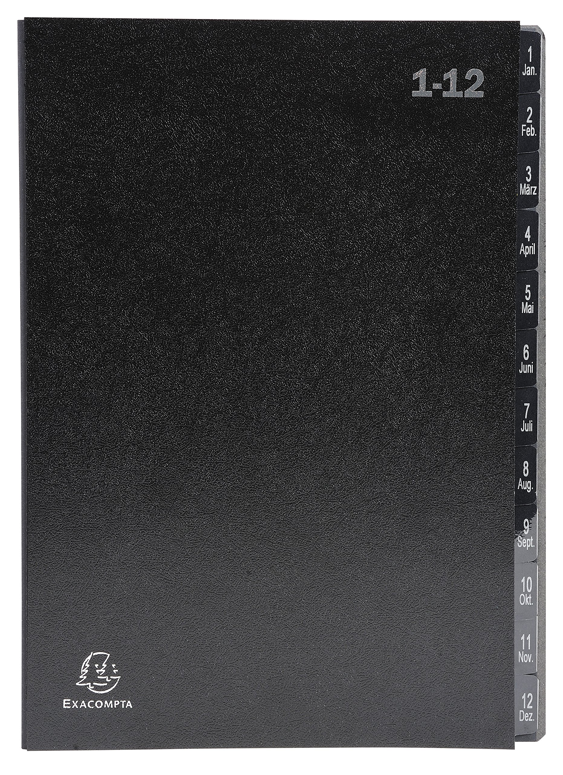Exacompta - Ref 57012E - Multipart File - 250 x 330mm in Size, Suitable for A4 Documents, 270gsm Recycled Card, Expanding Spine, 12 Sections (Labelled 1-12) - Black