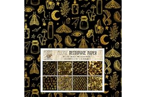 FLONZ Decoupage Paper Pack (24 Sheets 6"x6") Black and Gold Magic # Vintage Styled Pattern Paper for Decoupage, Craft and Scrapbooking