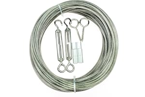 YOUNTIGER String Light Hanging Kit, Globe String Light Suspension Kit, 1/8" Vinyl Coated Wire Rope Aircraft Cable 70 FT with Hanging Accessories