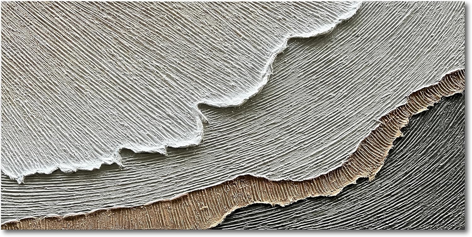 Paintings - NANKAI 30x60 Inch Large Thick Texture Abstract Oil Painting Hand-Painted Beach Wave Landscape Oil Painting Family Wall Decorative Art Oil Painting