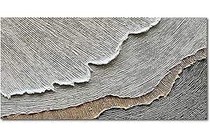 NANKAI Thick Texture Abstract Oil Painting Hand-Painted Beach Wave Landscape Oil Painting Family Wall Decorative Art 24x48 Inch