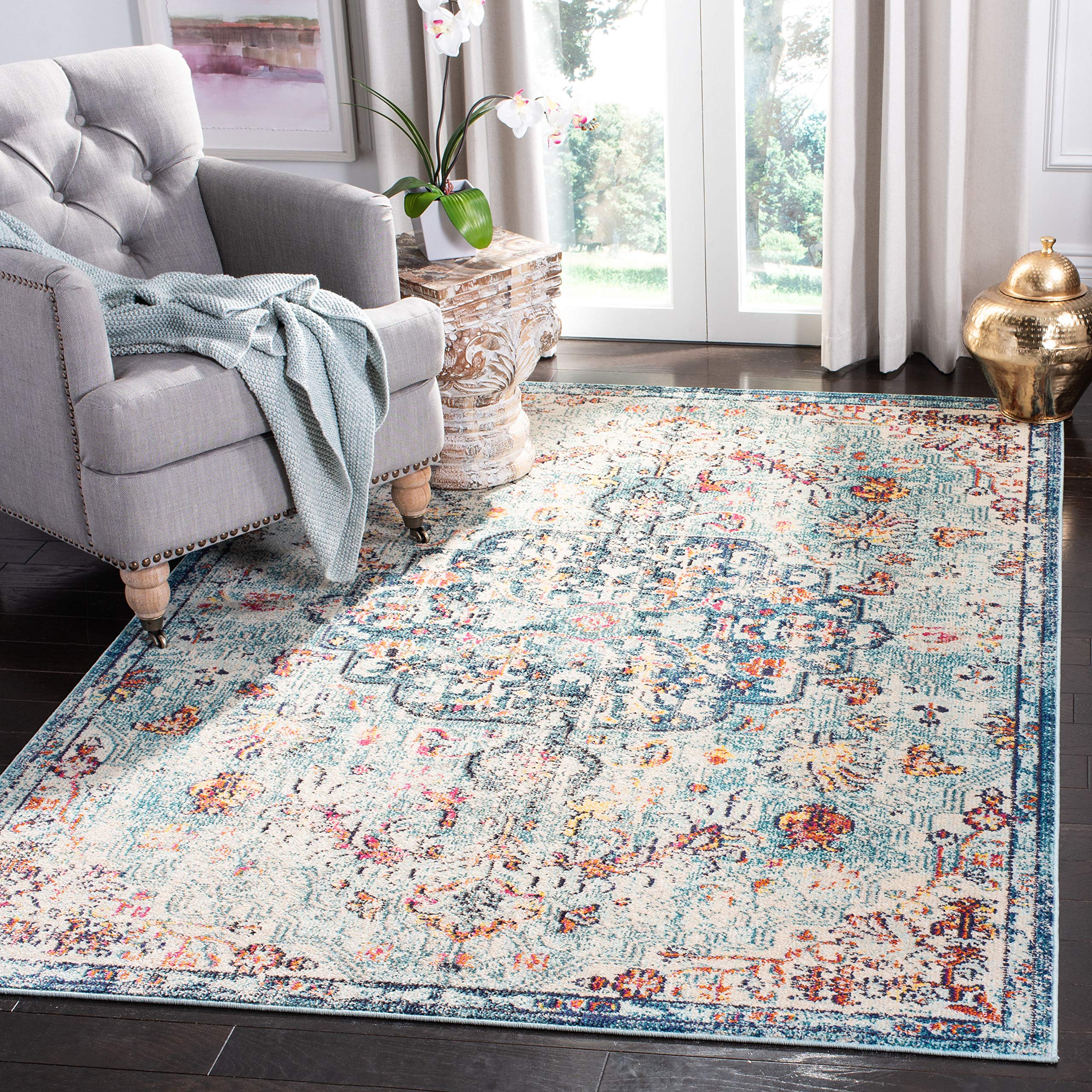 SAFAVIEH Madison Collection Area Rug - 6' x 9', Navy & Light Blue, Boho Chic Medallion Distressed Design, Non-Shedding & Easy Care, Ideal for High Traffic Areas in Living Room, Bedroom (MAD447K) Image SAFAVIEH Madison Collection Area Rug - 6' x 9', Navy & Light Blue, Boho Chic Medallion Distressed Design, Non-Shedding & Easy Care, Ideal for High Traffic Areas in Living Room, Bedroom (MAD447K) Image