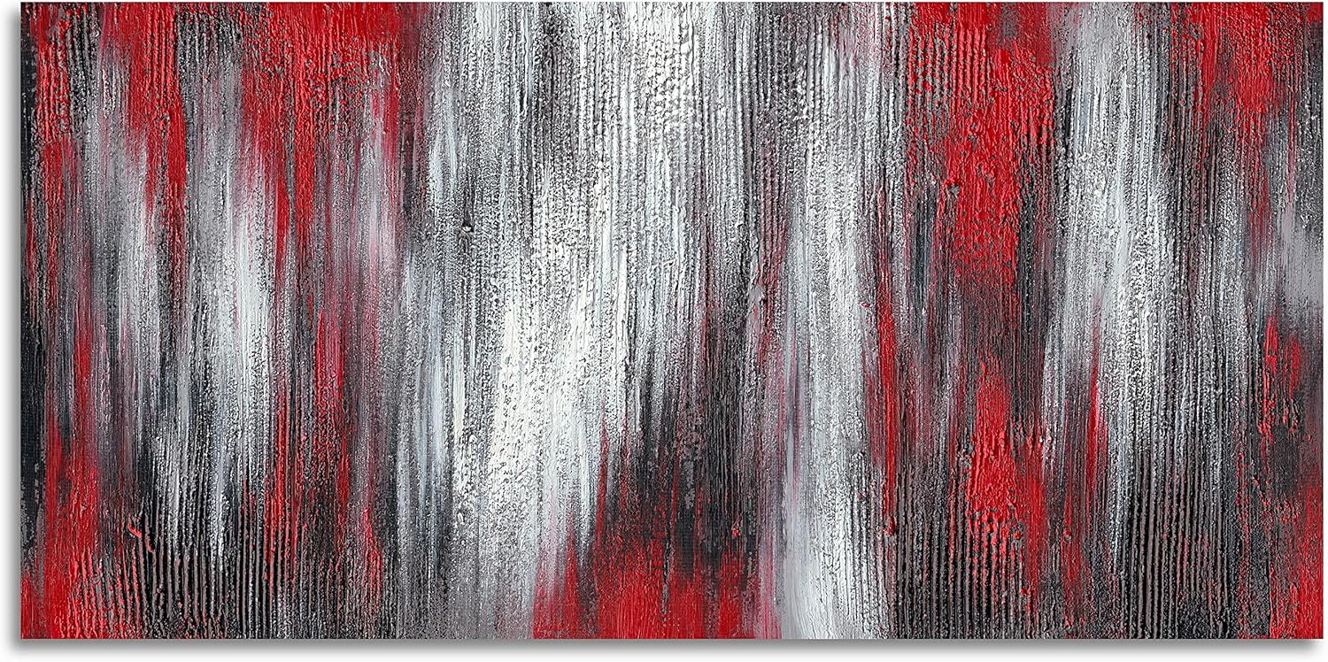 Paintings - Textured Red Black White Abstract Canvas Wall Art Hand Painted Modern Decoration Oil Painting Picture Framed Ready to Hang 48x24inch for Living Room Bedroom Office Decor