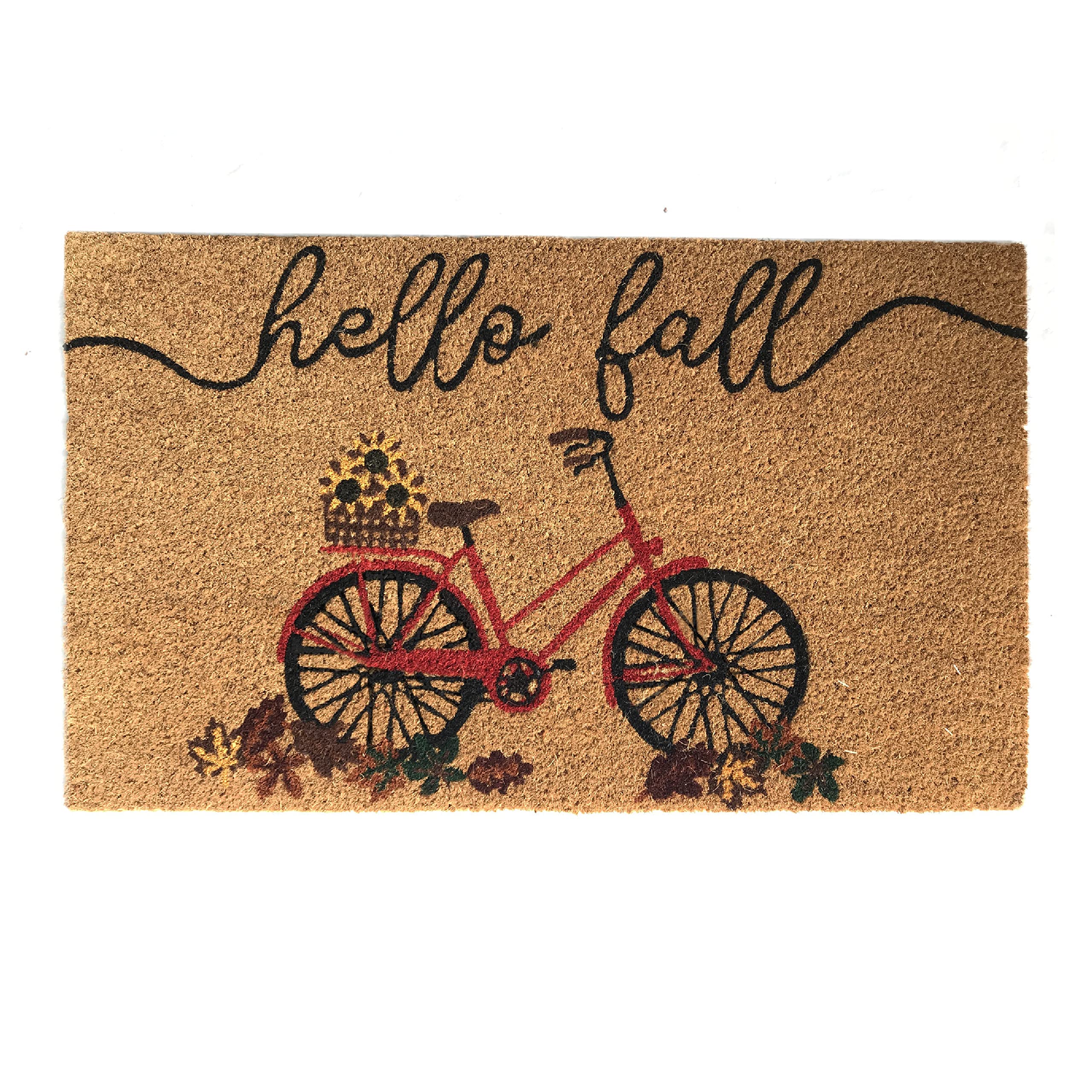 Elrene Home Fashions Farmhouse Living Coir Outdoor Doormat, Natural Entry Mat, Front Door Decor, 18"x30", Hello Fall Bike