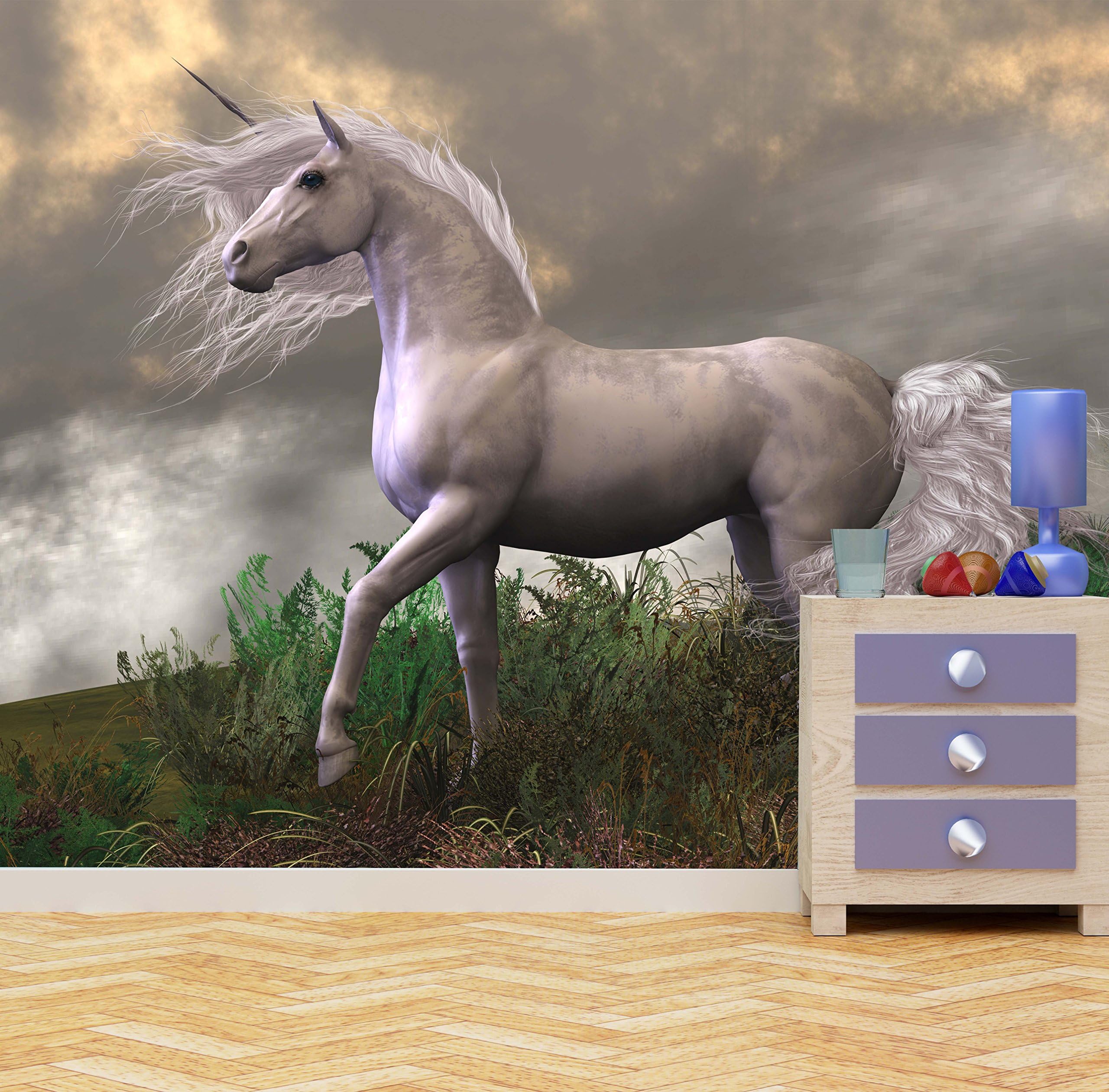 White Unicorn Wall Mural Photo Wallpaper Girls Bedroom (XX Large 3000mm x 2400mm)