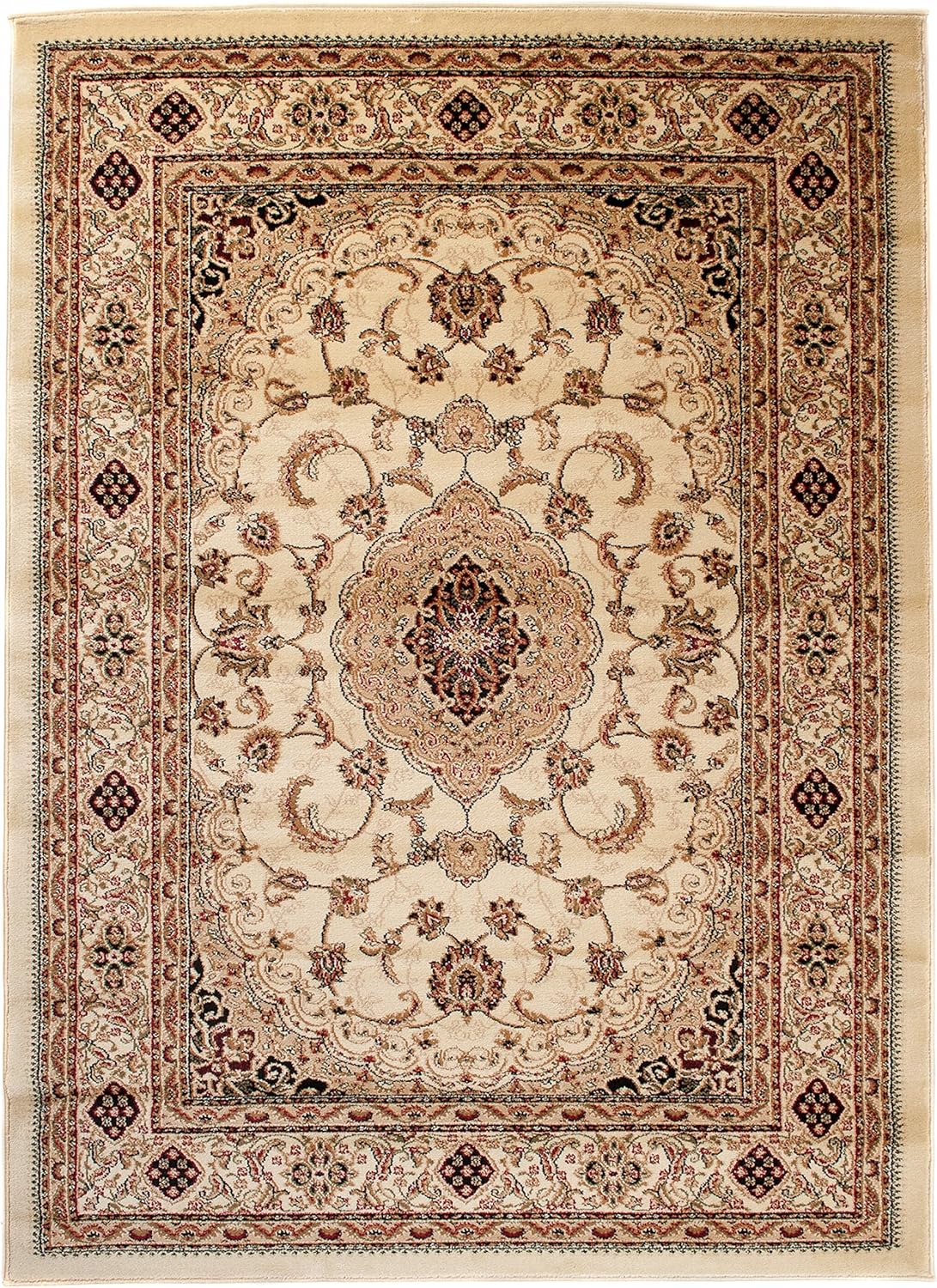 Carpeto Area Rug Oriental Traditional Medallion ecru Carpet 4'6'' x 6'2'' ft 140 x 190 cm