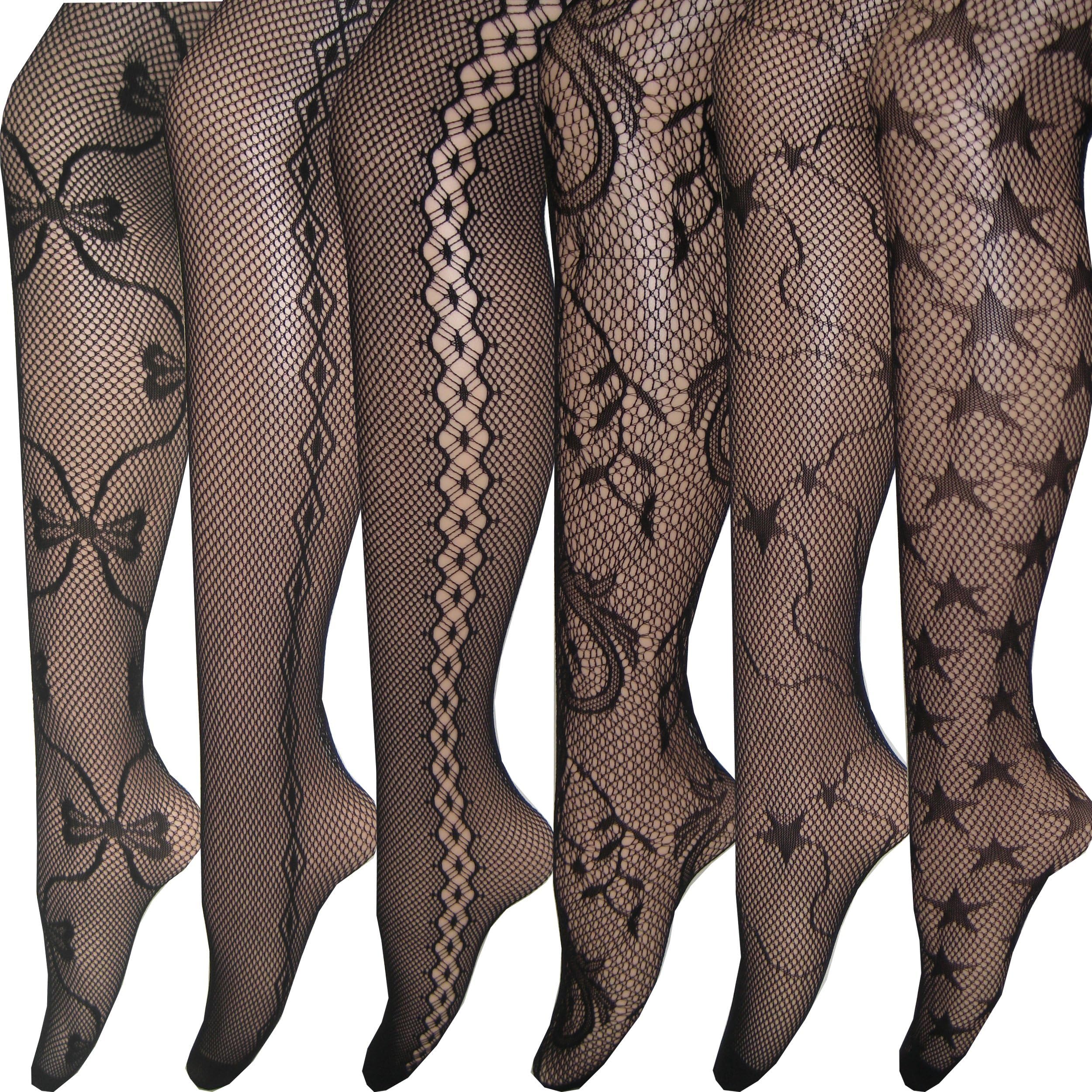Searchself Fishnet Stockings Lace Nylons Pantyhose Tights (Pack of 6)