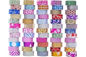 MPOPUUL 60 Rolls Glitter Washi Tape Set, Washi Masking Decorative Tapes for Christmas DIY Decor Planners Scrapbooking Adhesive School/Party Supplies