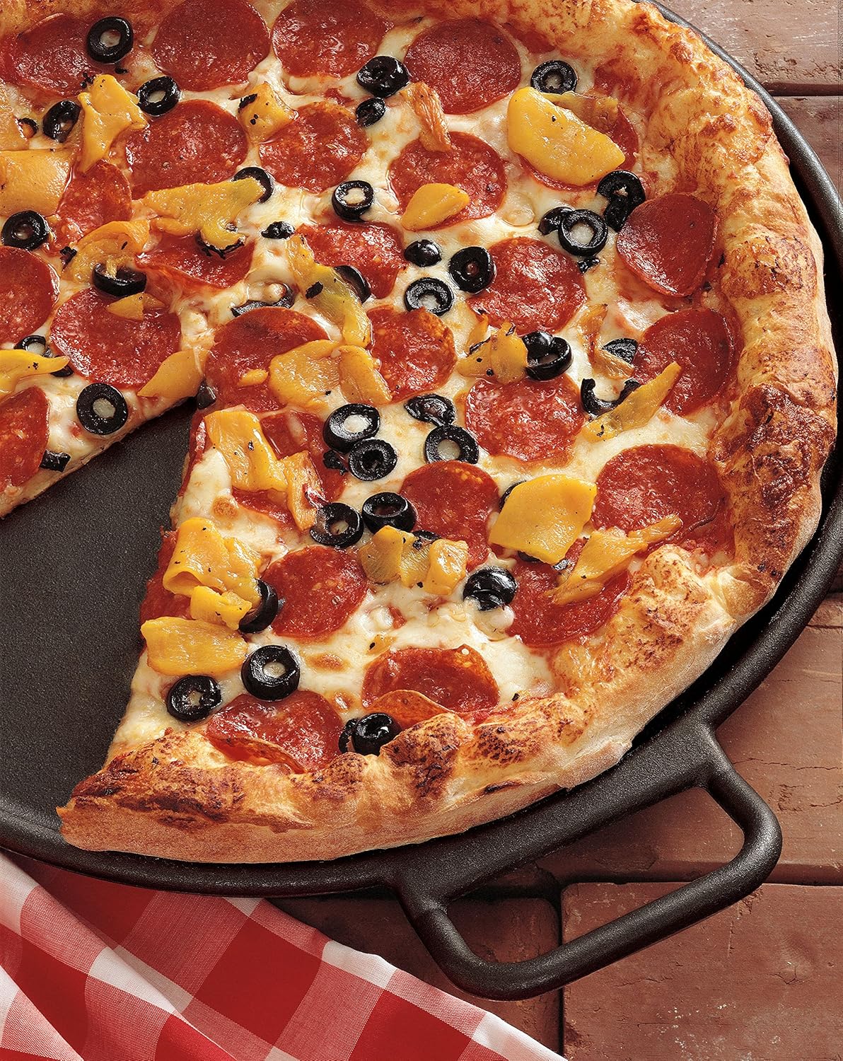 Lodge Pre-Seasoned Cast Iron Baking Pan With Loop Handles, 14", Black: Pizza Stone: Kitchen & Dining