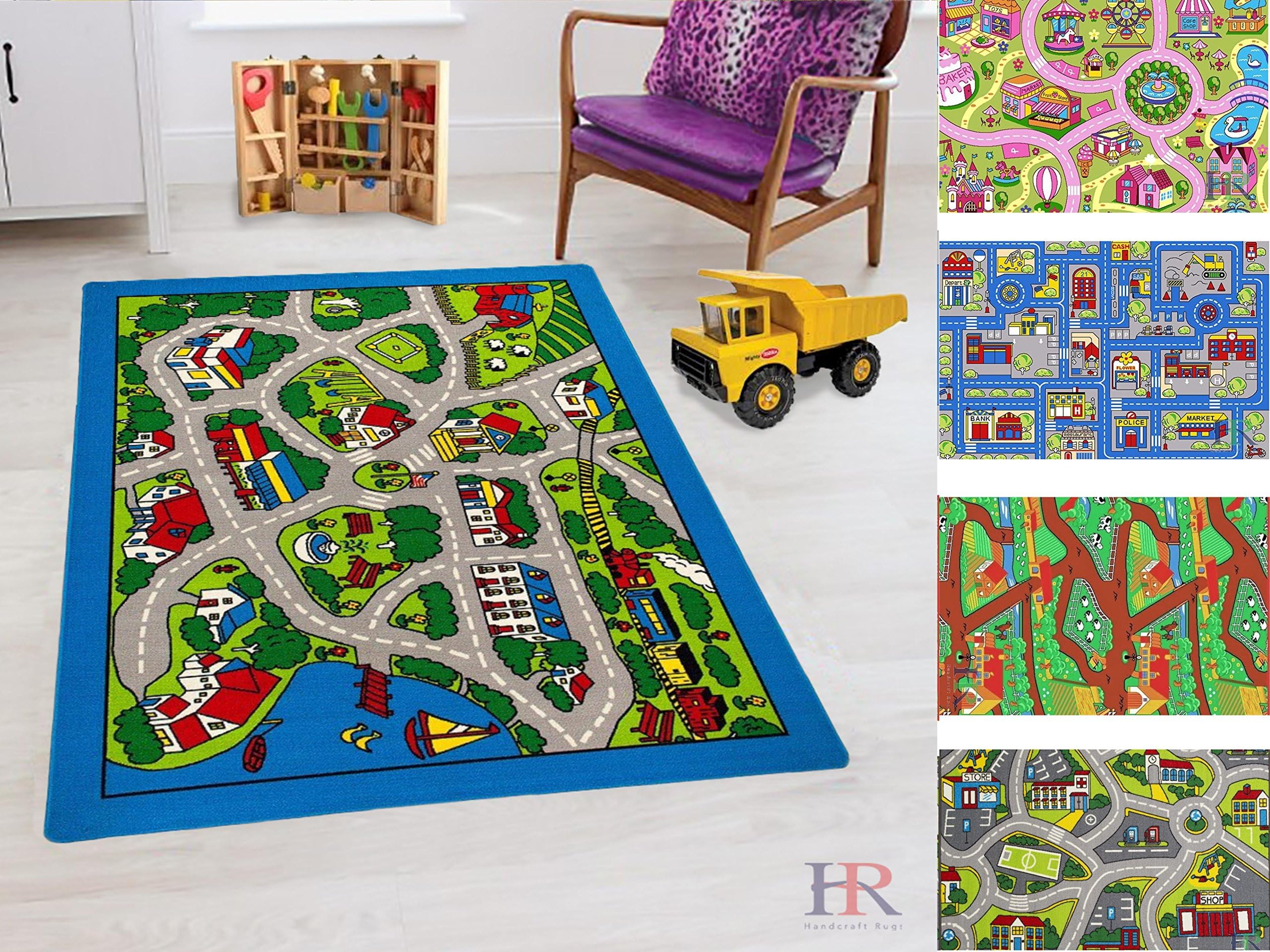 Kids Rugs Driving Skills/Play Time Street Map Rubber Back/Non-Slip Ideal for Classroom/Kids Room