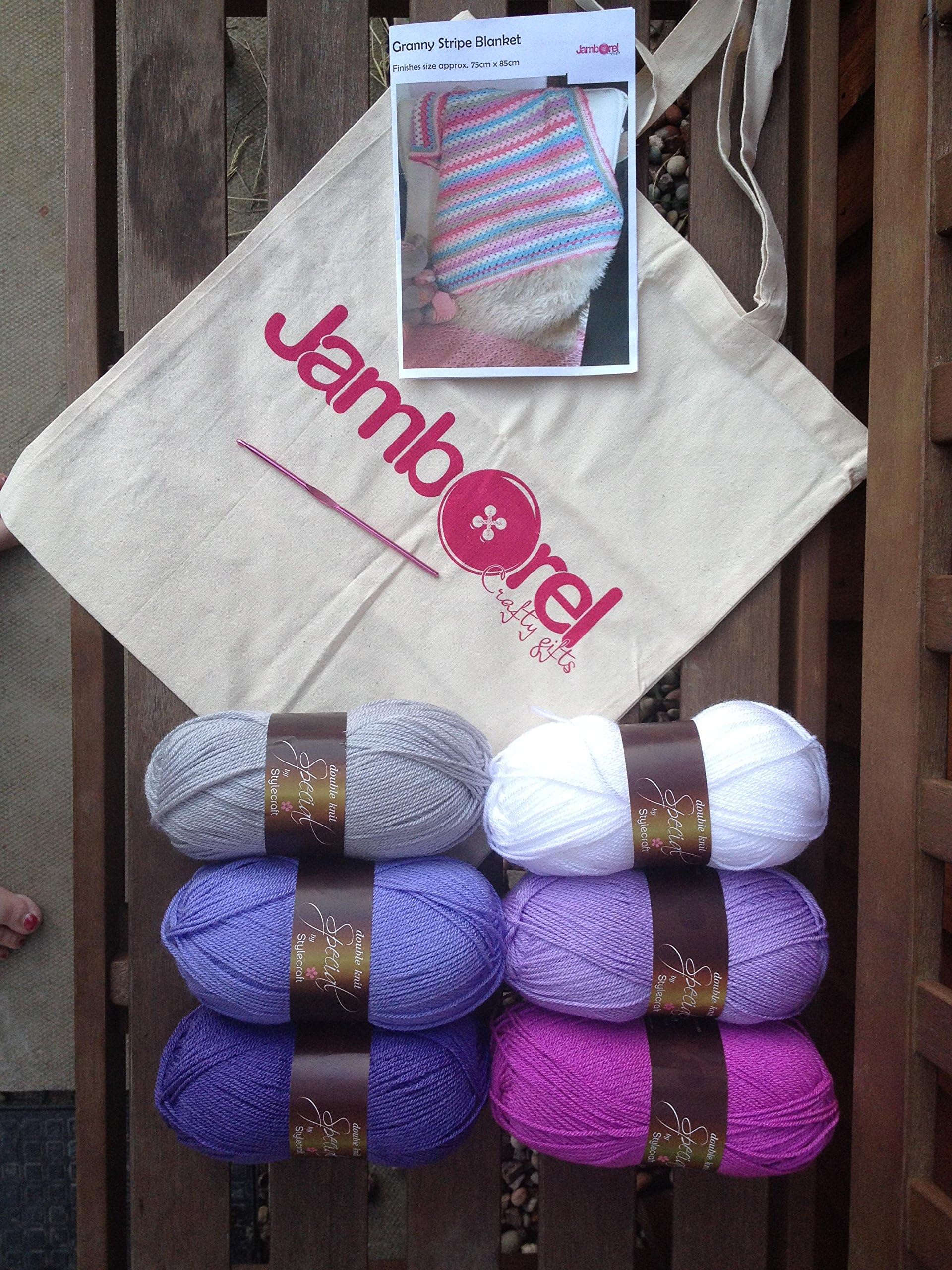 Granny Stripe Crochet Blanket kit in Various Sizes - 'Heather' (Stroller)