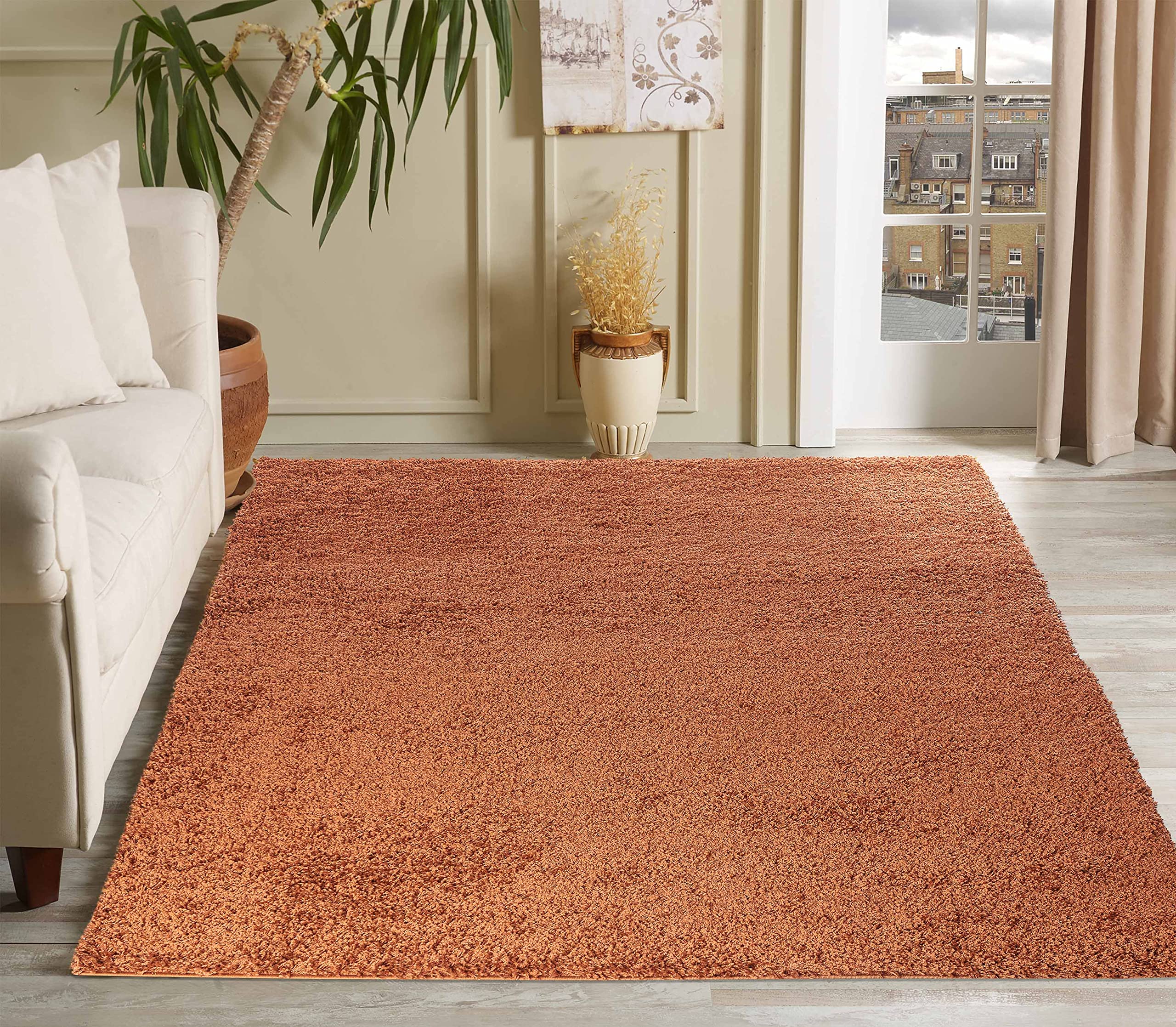 Serdim Rugs Living Room Shaggy Area Rugs, Polypropylene, Terracotta, 200x290cm(6'7"x9'6)