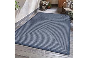 Adiva Rugs Outdoor Indoor Area Rug, Weather Resistant, Easy to Clean, Stain Resistant Floor Mat for Dining Room, Backyard, Deck, Patio (Navy Weiss, 6' x 9')