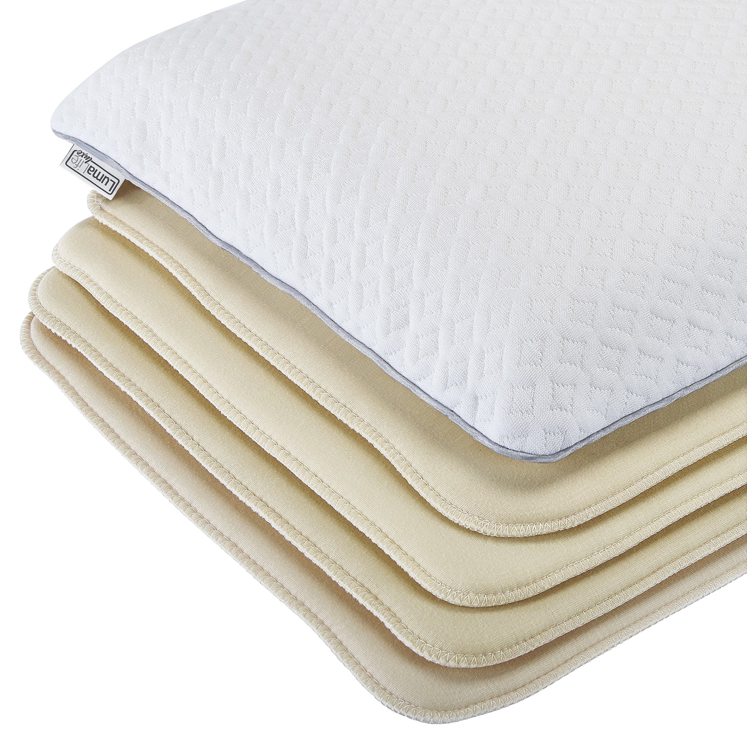 LumaLife Luxe Extra Thin Memory Foam Pillow, Adjust Height from 1/2