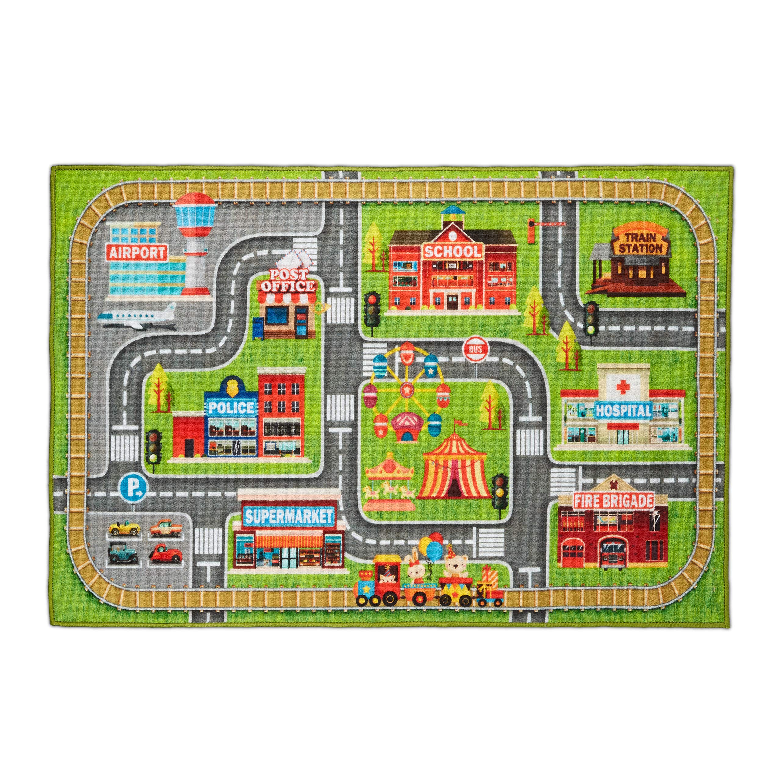 Relaxdays Children's Playmat with City Streets Motif, 150 x 100 cm, Short Pile, Rubberised No-Slip Underside, Colourful