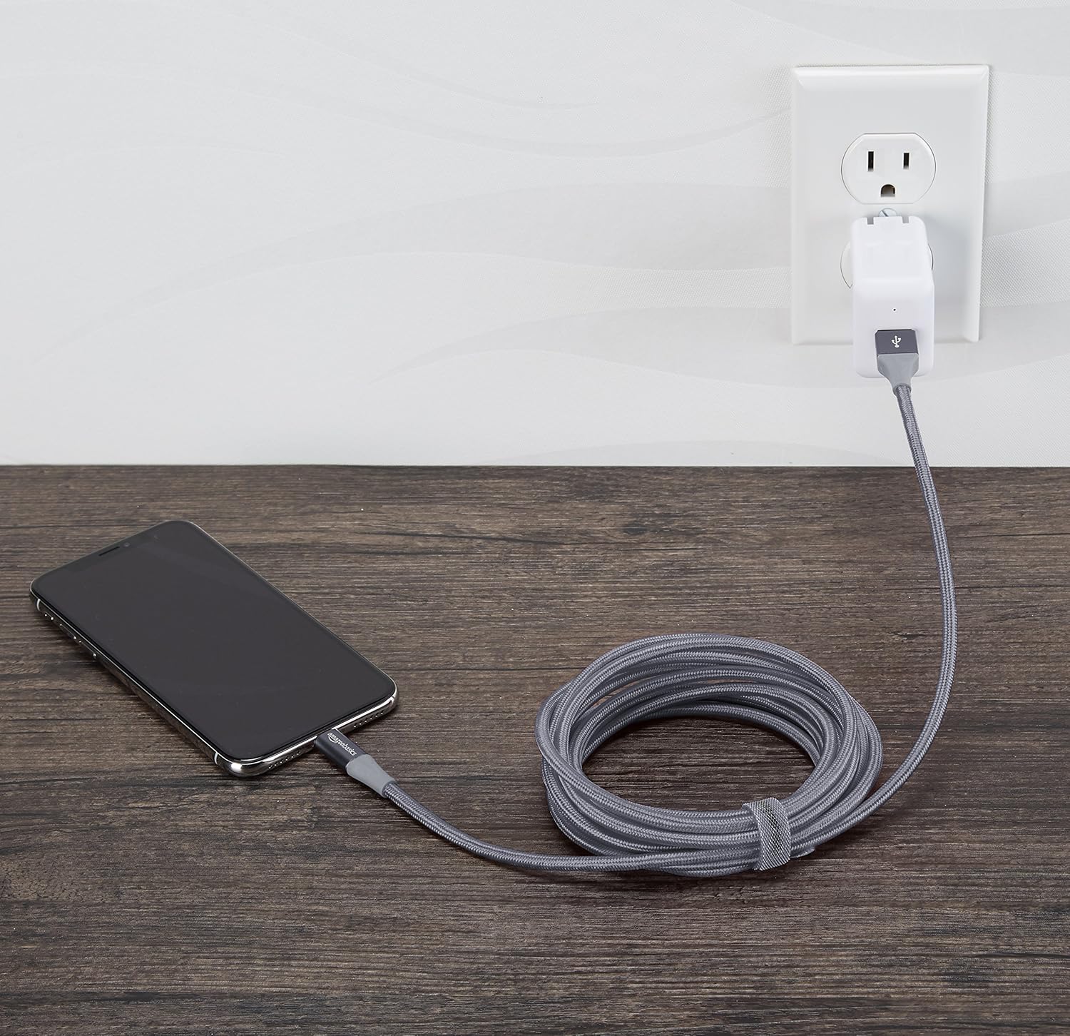 Basics Double Braided Nylon Lightning to USB Cable, Advanced Collection, MFi Certified Apple iPhone Charger, Dark Gray, 10 Feet