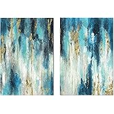 Blue And Gold Wall Decor Set Teal Abstract Painting Canvas Wall Art Decor Colorful Oil Painting Artwork Picture For Bedroom Living Room Bathroom Decorations Aesthetic(12x16x2)