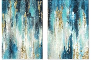 UTOP-ART Blue And Gold Wall Decor Set Teal Abstract Painting Canvas Wall Art Decor Colorful Oil Painting Artwork Picture For Bedroom Living Room Bathroom Decorations Aesthetic(12x16x2)